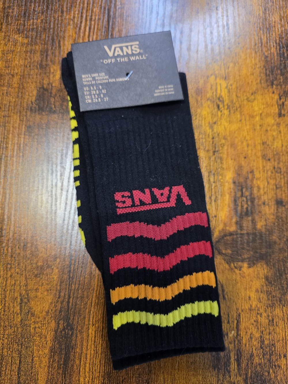 NWT Vans “Off The Wall” Striped Crew Socks Black Neon Unisex